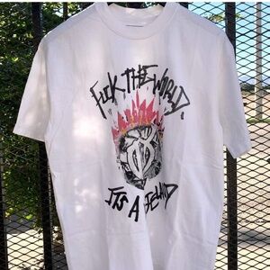 Brent Faiyaz Graphic White Tee with Pink Flame Center Print